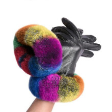 (M-COLORFUL) Warme, pluche handschoenen van echt schapenvacht voor dames, winterhandschoenen met touchscreen-functionaliteit