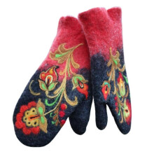 (Rot) Damenhandschuhe mit Blumenmuster, winddicht, Winter, aus weichem Kaschmir, dicke Fäustlinge für
