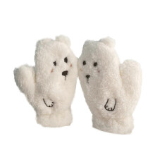 (Beige) Winterwarme, dehnbare Fäustlinge für Erwachsene, Plüschbär-Motiv, Vollfingerhandschuhe, Harajuku-Mädchenhandschuhe