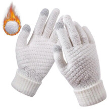 (WEISS) Warme Winterhandschuhe, Strickhandschuhe für Mobiltelefone mit Touchscreen, dicke, warme Winterhandschuhe