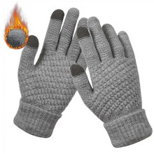 (GRAU) Warme Winterhandschuhe, Strickhandschuhe für Mobiltelefone mit Touchscreen, dicke, warme Winterhandschuhe
