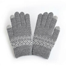 (Graue) Winterwarme Strickhandschuhe, dicke Touchscreen-Fäustlinge