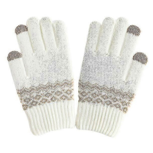 (Weiße) Winterwarme Strickhandschuhe, dicke Touchscreen-Fäustlinge