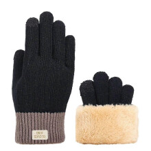 (Schwarze) Winterwarme Strickhandschuhe aus Wolle, geeignet zum Radfahren und Skifahren, auch für Touchscreens.