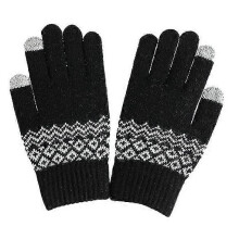 (Schwarze) Winterwarme Strickhandschuhe, dicke Touchscreen-Fäustlinge