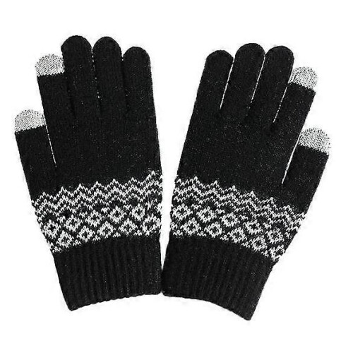 (Schwarze) Winterwarme Strickhandschuhe, dicke Touchscreen-Fäustlinge