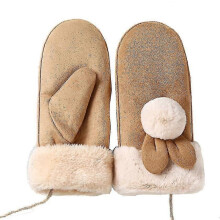 Winterwarme Damenhandschuhe, Wildleder-Fingerhandschuhe mit Nackenband C1025-126