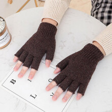 (Hauptkaffee) Warme, einfarbige Winterhandschuhe aus Wolle, Halbfingerhandschuhe für Damen und Herren