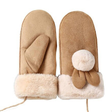 (Braun) Winterwarme Damenhandschuhe, fingerlose Wildlederhandschuhe mit Nackenband