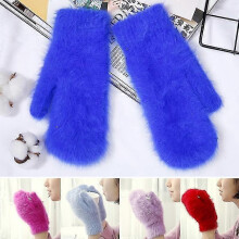 (Dunkelgrau) Winterwarme Kaninchenfellhandschuhe für Damen, dicke Wollhandschuhe, fingerlos, für den