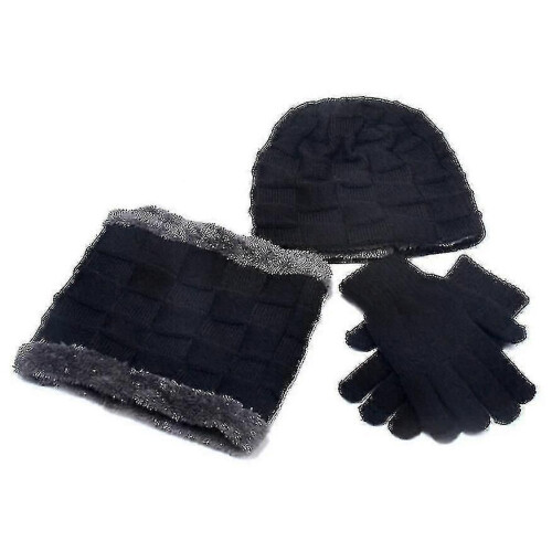 Winterwarmes Strick-Plüschmützen-, Schal- und Handschuhset