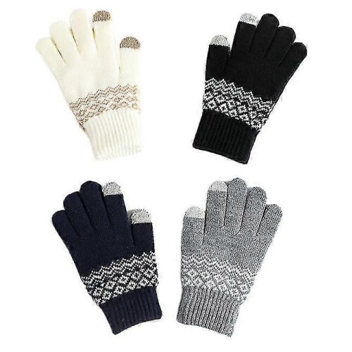 (Weiße) Winterwarme Strickhandschuhe, dicke Touchscreen-Fäustlinge 1