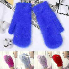 Winterwarme Kaninchenfellhandschuhe, Damenfäustlinge, Outdoor-Handschuhe aus dicker Wolle, fingerlos,