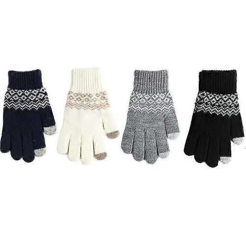 (Weiße) Winterwarme Strickhandschuhe, dicke Touchscreen-Fäustlinge 2