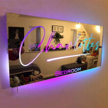 Personalised Name Mirror LED Light Up Mirror, Custom Text, Color Changing LED, Bedroom Wall Decor Sign
