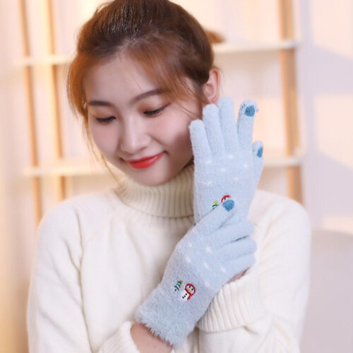 (Grau) Winterwarme Strickhandschuhe mit Touchscreen-Funktion, elastischem Bündchen und vollen Fingern 1