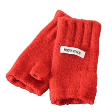 (Rot) Winterwarme Handschuhe, dehnbare Fäustlinge, gestrickte Halbfingerhandschuhe für Erwachsene, einfarbig,