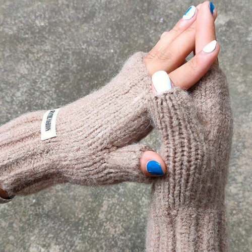(Rot) Winterwarme Handschuhe, dehnbare Fäustlinge, gestrickte Halbfingerhandschuhe für Erwachsene, einfarbig, 1