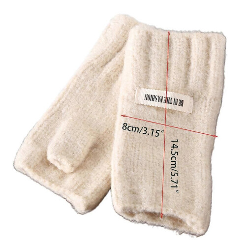 (Rot) Winterwarme Handschuhe, dehnbare Fäustlinge, gestrickte Halbfingerhandschuhe für Erwachsene, einfarbig, 2