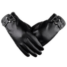 (Schwarze) Winterwarme Touchscreen-Fahrhandschuhe aus Leder mit warmem Futter – schwarz