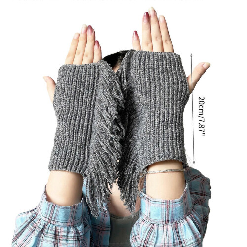 (Kaffee) Winterwarme Handschuhe, dehnbare Fäustlinge, gestrickte Halbfingerhandschuhe für Erwachsene 2