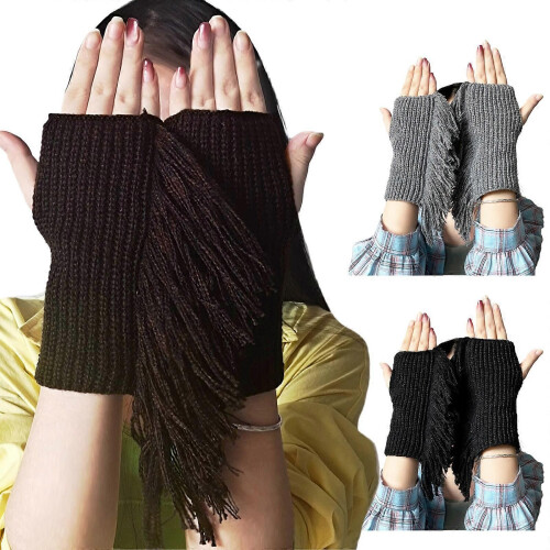(Kaffee) Winterwarme Handschuhe, dehnbare Fäustlinge, gestrickte Halbfingerhandschuhe für Erwachsene 1
