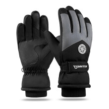 (Runde Etikettenbuchstaben – Schwarz und Grau) Atmungsaktive, wasserdichte Winter-Snowboardhandschuhe