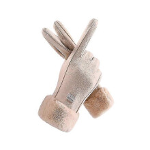 (Khaki) Winterwarme Damenhandschuhe, Samt, verdickt, kältebeständig, Touchscreen-kompatible Fahrradhandschuhe