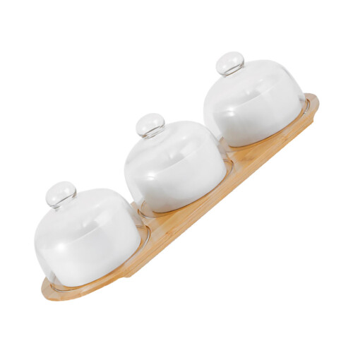 Set Fruitkom Keramisch Dessertkom Met Dienblad Wit