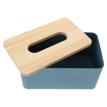 1Stk Napkin Container Aus PP Mit Holz, Praktische Tissue Box