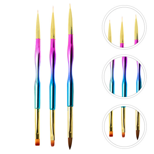 3Pcs Nail Art Pens Copper Nylon Fine Brush Assorted Use 2