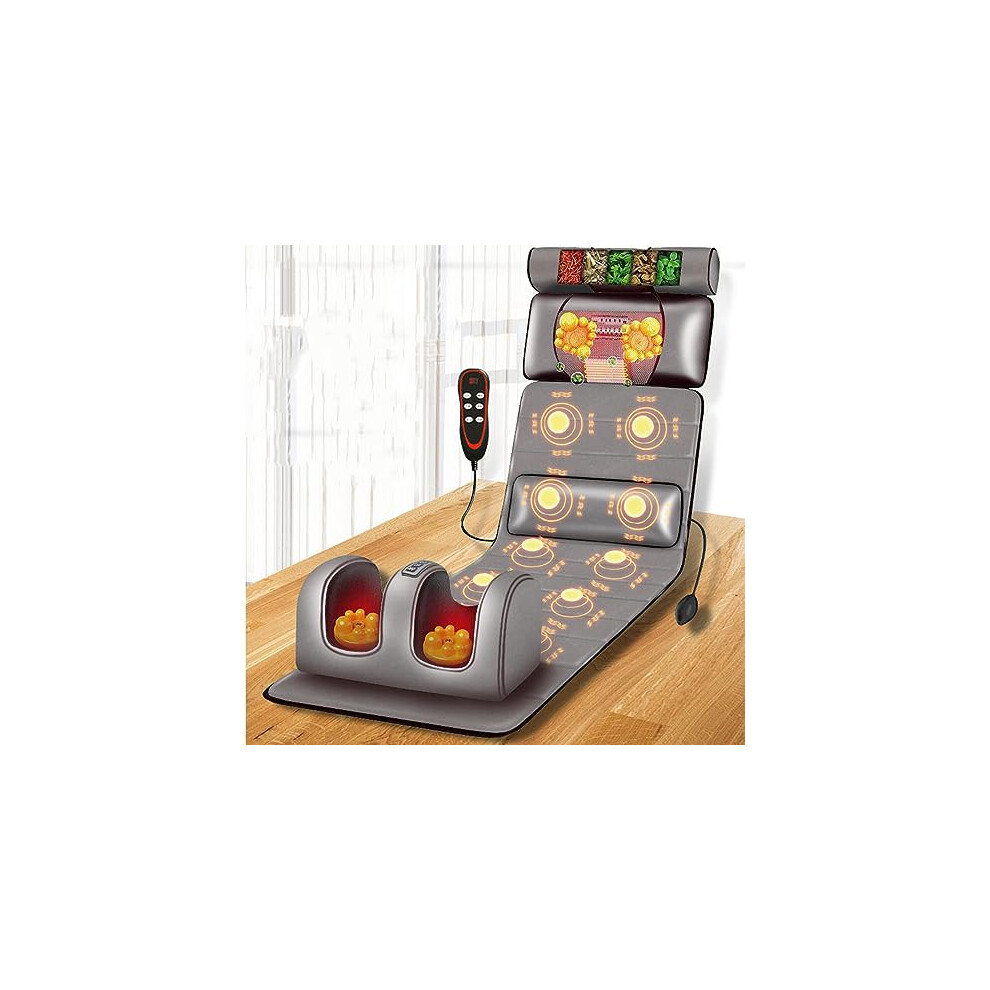Grey Massage Mat With Heat And Vibrating Nodes For Neck And Back Relief With Heating Pads And Adjustable Pillows