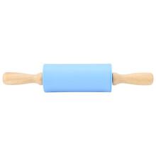 Rouleau à pâtisserie en silicone antiadhésif bleu avec manche en bois