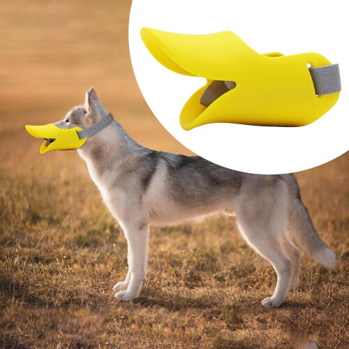 Dog Muzzle Silicone Duck Mouth Training Muzzle For Bark Control Breathable Anti-Bite Size M Yellow 2