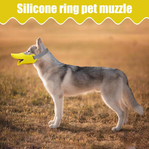 Dog Muzzle Silicone Duck Mouth Training Muzzle For Bark Control Breathable Anti-Bite Size M Yellow 1