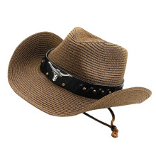 Western Straw Hat Sun Protective Hat for Adult Unisex-coffee