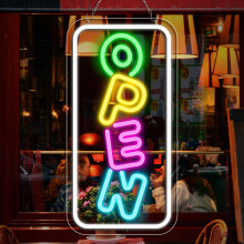 Open Sign 16.2x9.1 Inch USB-Powered Adjustable Neon Vertical Wall Sign For Stores Restaurants Bars Hotels