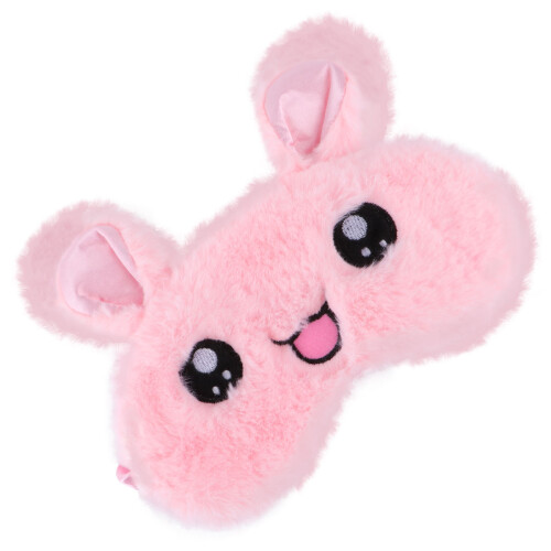 1Pc Pink Rabbit Pattern Plush Eye Mask Lightweight Sleep Eyeshade 2