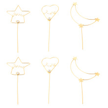 6 Pièces Topper En Strass Pour Gâteau, Formes Étoile Cœur