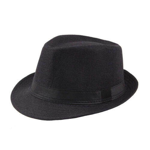 Men Classic Fedora Hat with Black Bands Short Brim Summer-Black