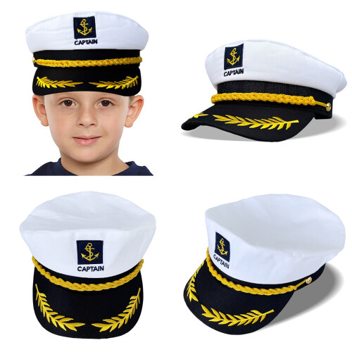 Captain Hat,Kids Sailor Hat,Navy Hugh Hefner Adjustable-White 2