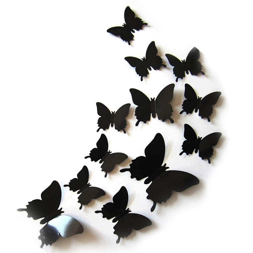 24pcs 3d Butterfly Wall Decal Removable Stickers Decor For Kids Room Decoration Home And Bedroom Mural Black