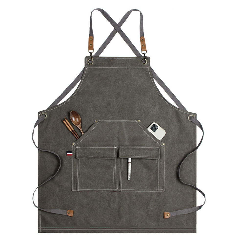 Apron Men's Canvas Workshop Apron With Adjustable Straps Xl Gray For Barber Shop Kitchen Gardener Coffee Shop 9084446420067