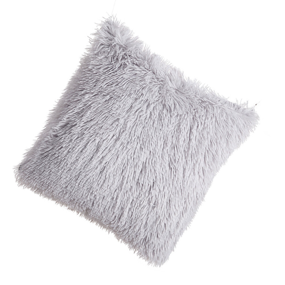 Luxurious Faux Furs Throw Pillow Case Soft Fuzzy-silver gray
