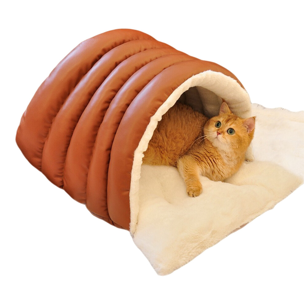 Winter Use Half Open Cats Bed Nest With PU Cover Warm PP-M-image-OPC-PM7TD2Z-NEW