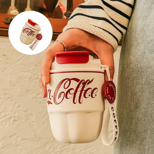 304 Food Grade Thermal Coffee Cup With Cute-Black solid color 1