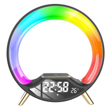 Wireless Charger Atmosphere Lamp Sunrise Wake Up Light, Dimmable, Temperature Display, Alarm Clock, FM Radio