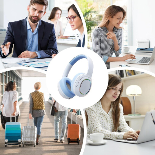 Wireless Headset PC For Computer And Mobile Devices Lightweight Over-Ear Earbuds Ergonomic Fit Blue 2