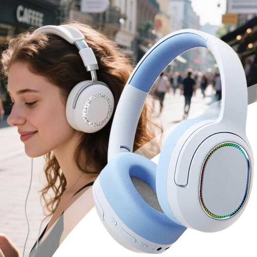 Wireless Headset PC For Computer And Mobile Devices Lightweight Over-Ear Earbuds Ergonomic Fit Blue 1