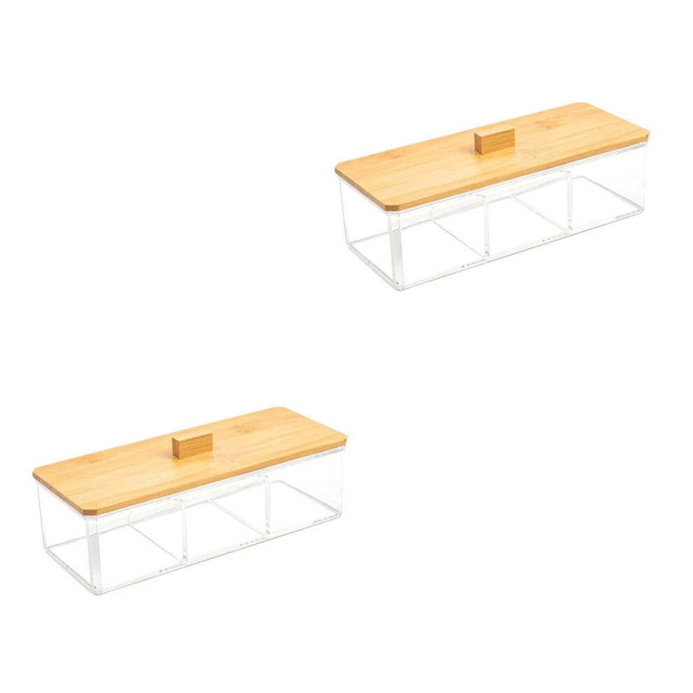 Bathroom Organizer Two-Piece Bamboo Storage Box Dispenser Compartments Cotton Pad Holder Acrylic Material Easy Access-image-OPC-PM7TPPS-NEW